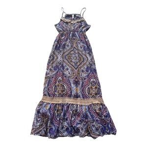 Xhilaration Womens Purple Paisley Boho Maxi Dress Lace Trim Size S RN17730